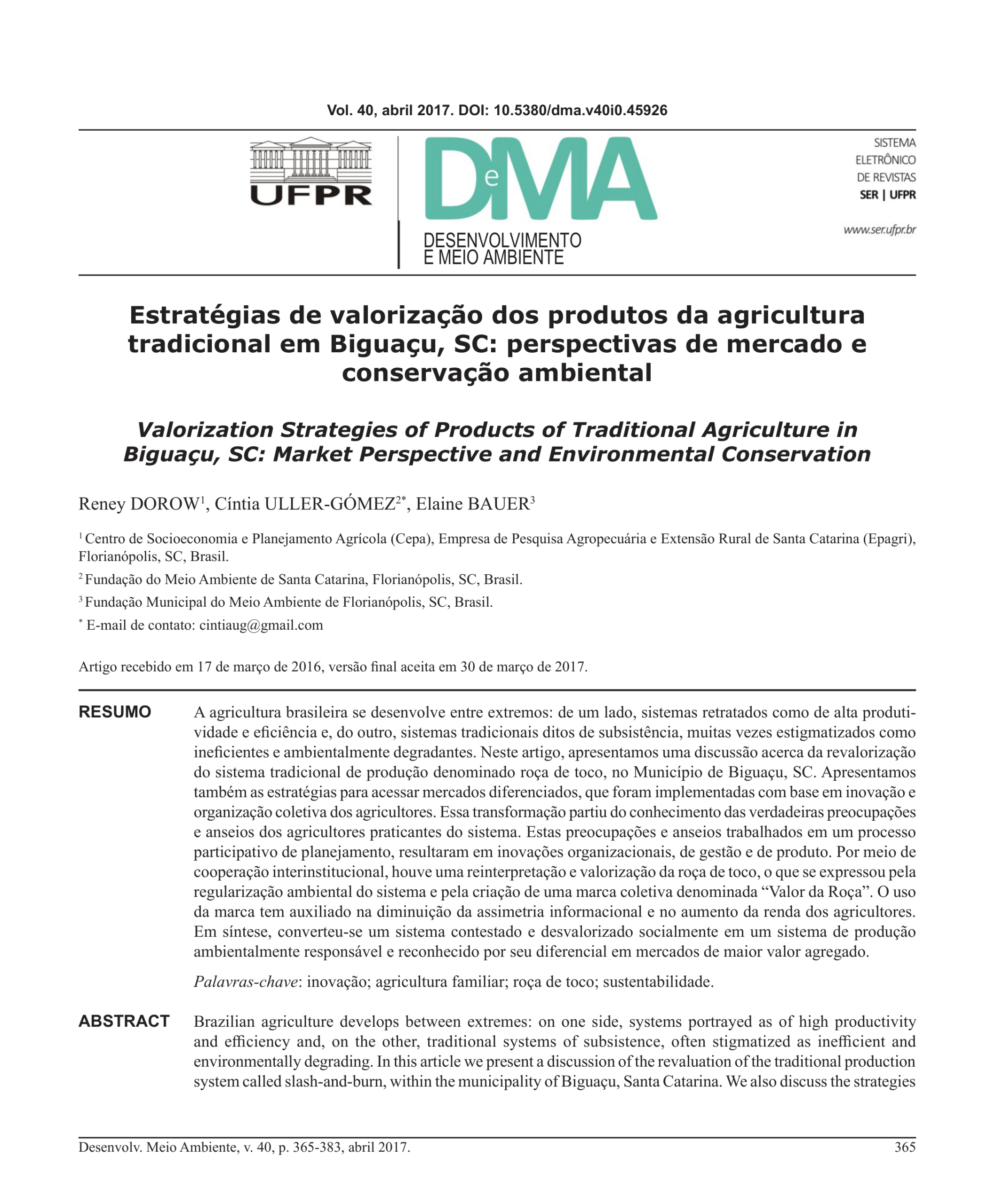 Estratégias de valorização dos produtos da agricultura tradicional em Biguaçu, SC: Perspectivas de mercado e conservação ambiental