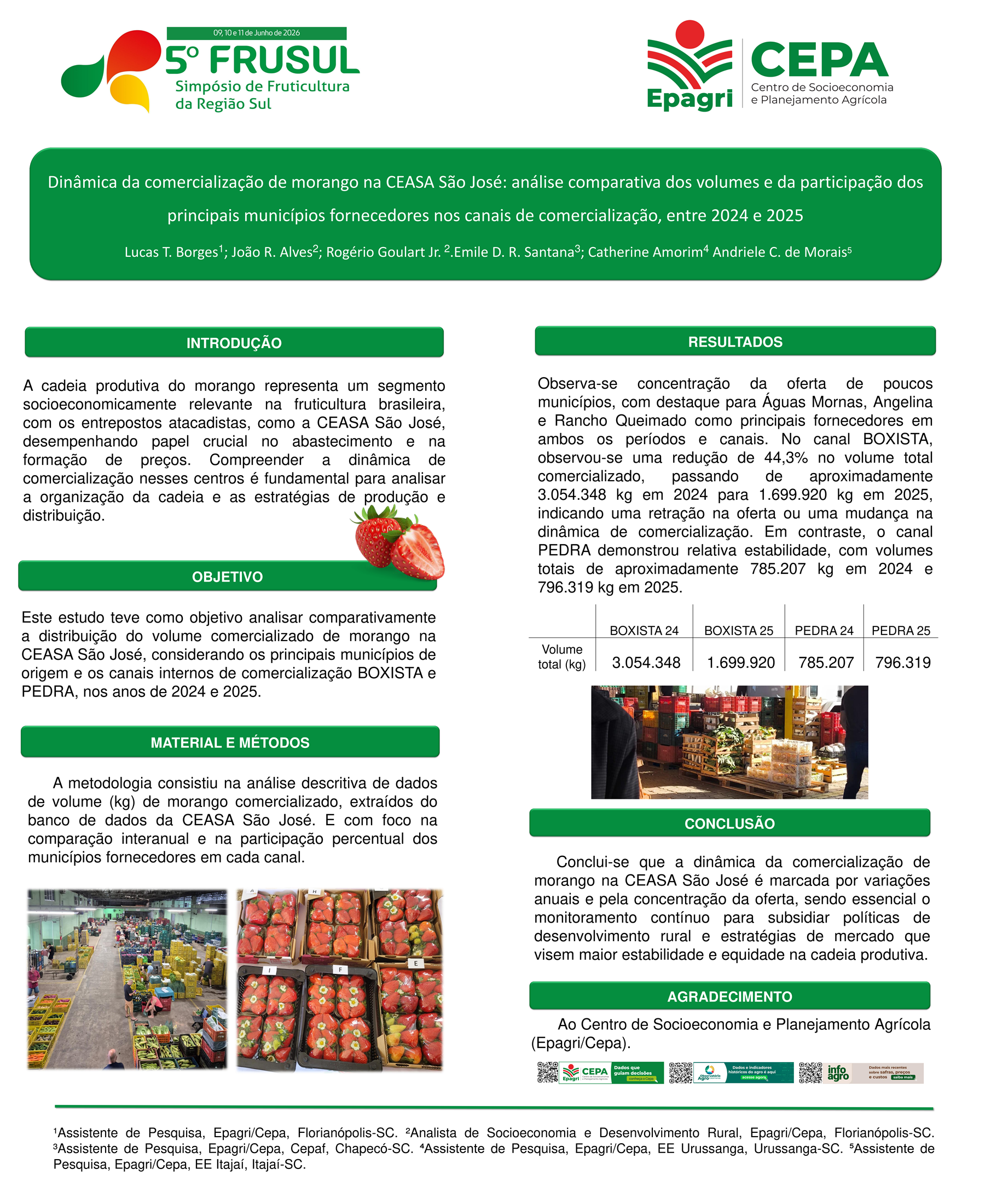Dinâmica da comercialização de morango na CEASA São José: análise comparativa dos volumes e da participação dos principais municípios fornecedores nos canais de comercialização, entre 2024 e 2025