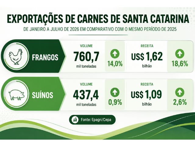 Exportações de carnes de SC somam 1,24 milhão de toneladas no ano