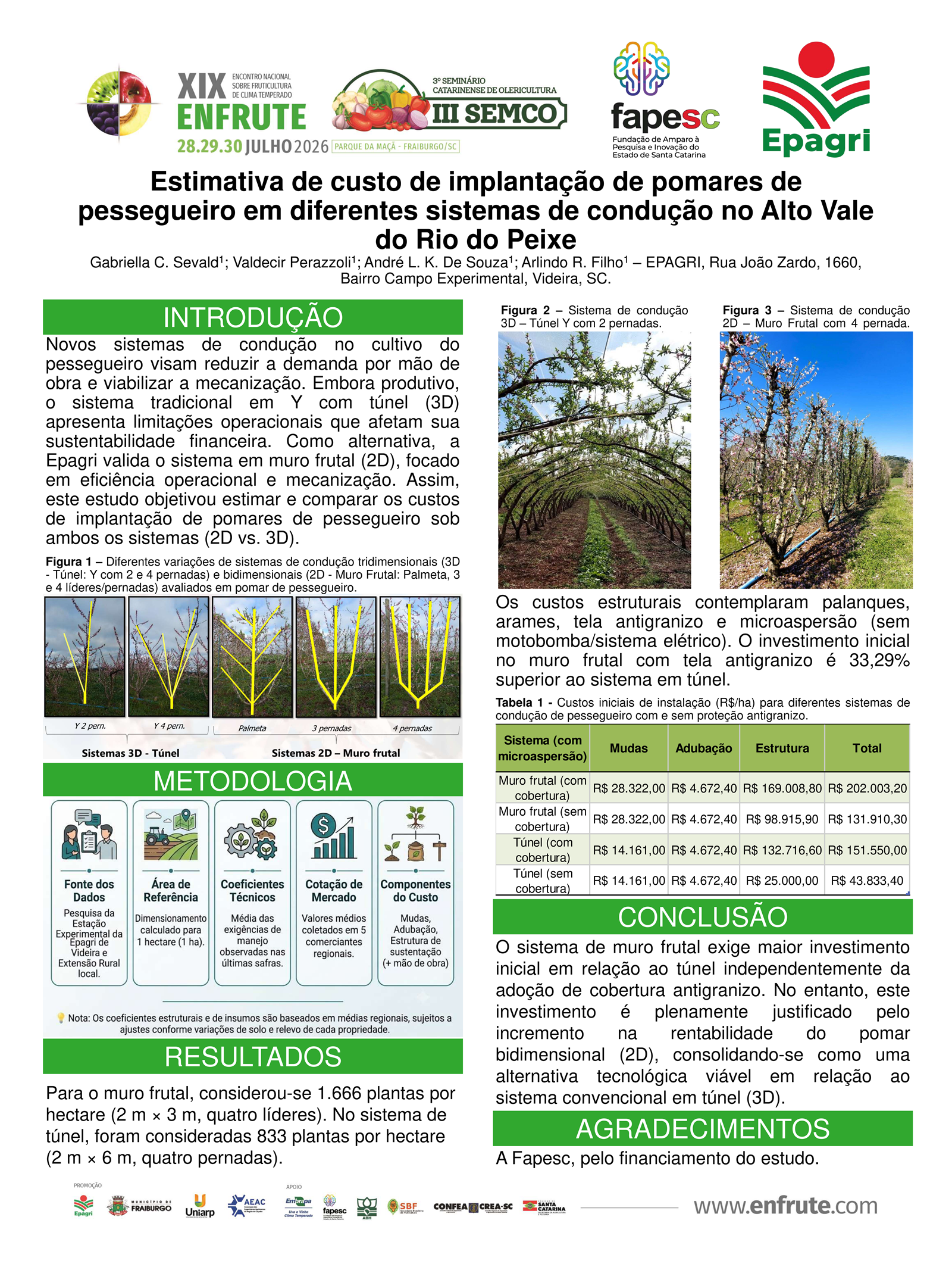 Estimativa de custo de implantação de pomares de pessegueiro em diferentes sistemas de condução no Alto Vale do Rio do Peixe